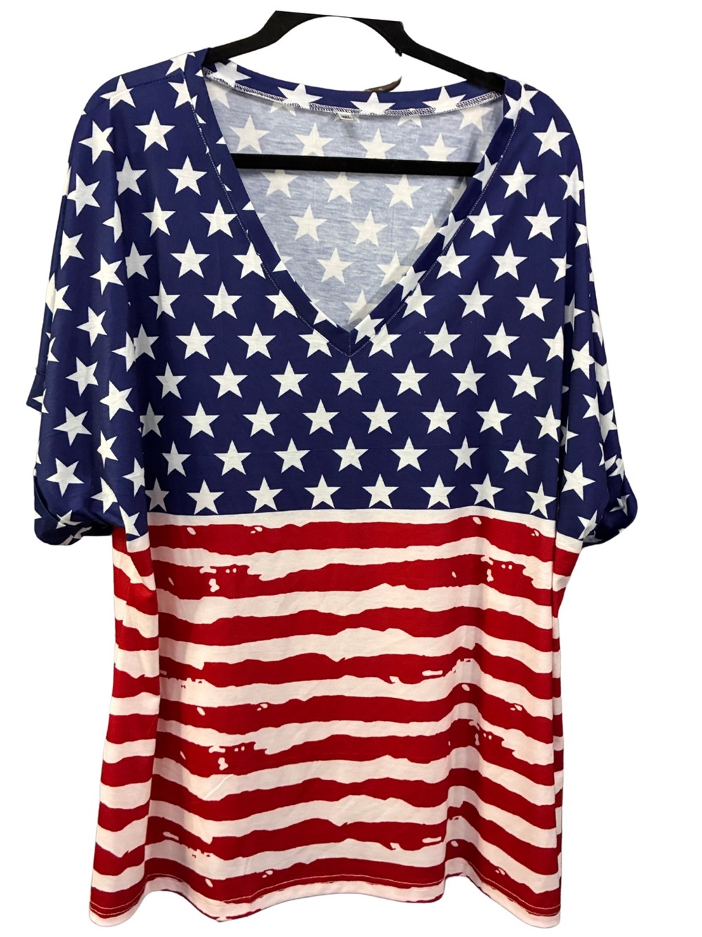 Women’s V-Neck Star & Stripe Tunic Top - Navy, White & Red